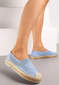 Niebieskie Ażurowe Espadryle na Plecionej Podeszwie z Ozdobnym Noskiem Uraian