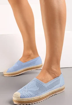 Niebieskie Ażurowe Espadryle na Plecionej Podeszwie z Ozdobnym Noskiem Uraian