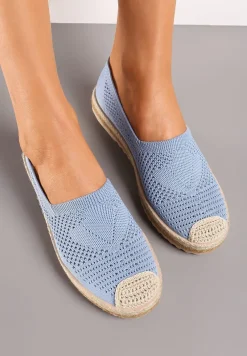 Niebieskie Ażurowe Espadryle na Plecionej Podeszwie z Ozdobnym Noskiem Uraian