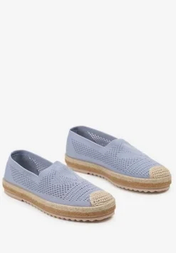 Niebieskie Ażurowe Espadryle na Plecionej Podeszwie z Ozdobnym Noskiem Uraian