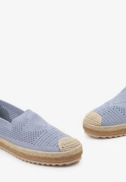 Niebieskie Ażurowe Espadryle na Plecionej Podeszwie z Ozdobnym Noskiem Uraian