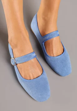 Niebieskie Balerinki w Stylu Mary Jane z Imitacji Zamszu Lisalira