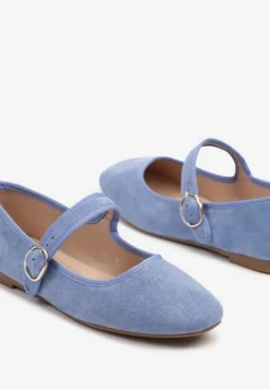 Niebieskie Balerinki w Stylu Mary Jane z Imitacji Zamszu Lisalira