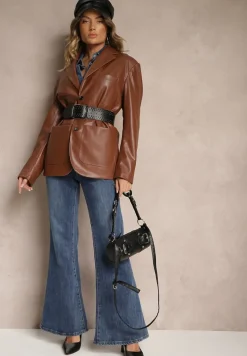 Niebieskie Bawełniane Jeansy Dzwony High Waist Ozdobione Sznurkiem Sovirra