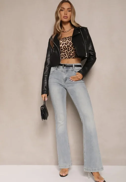 Niebieskie Bawełniane Jeansy Dzwony High Waist Davian