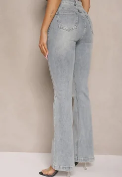 Niebieskie Bawełniane Jeansy Dzwony High Waist Davian