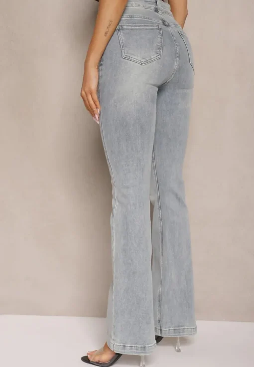 Niebieskie Bawełniane Jeansy Dzwony High Waist Davian