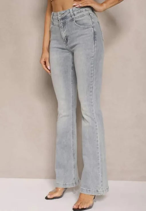 Niebieskie Bawełniane Jeansy Dzwony High Waist Davian
