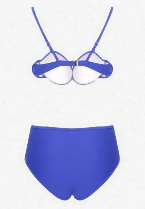 Niebieskie Bikini Biustonosz i Majtki Figi High Waist z Siateczkowymi Zdobieniami Kinovia