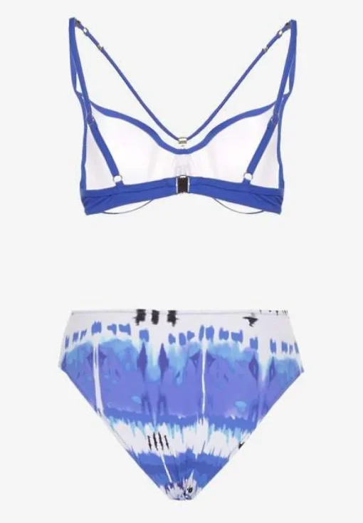 Niebieskie Bikini Majtki Figi i Biustonosz Push-Up Ozdobiony Paskami Wiobella