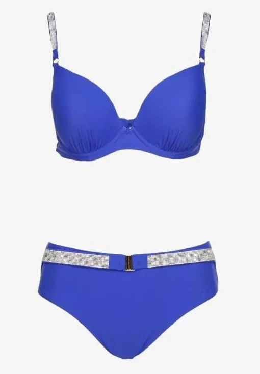 Niebieskie Bikini Majtki Figi i Biustonosz z Cyrkoniami Tenumela