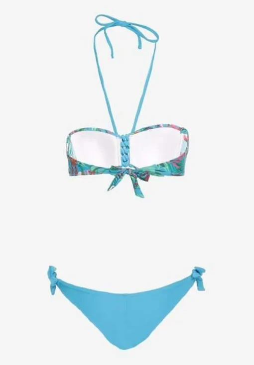 Niebieskie Bikini Majtki Figi ze Sznurkami po Bokach i Usztywniany Biustonosz z Wiązaniem Natmarie