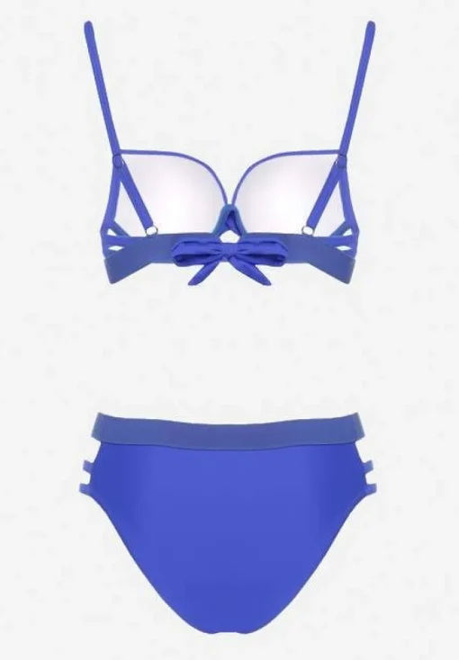 Niebieskie Bikini z Ozdobnymi Wycięciami Wiązany Biustonosz i Majtki Figi Kinessa