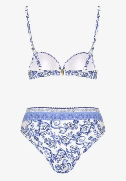 Niebieskie Bikini Zdobione Ornamentalnym Printem Biustonosz i Figi Mirulea