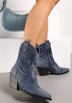 Niebieskie Botki Kowbojki na Ściętym Słupku Teksana