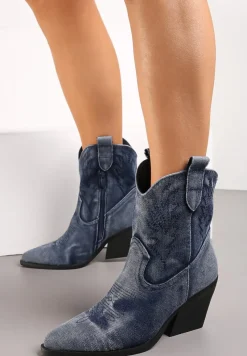 Niebieskie Botki Kowbojki na Ściętym Słupku Teksana