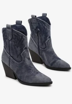 Niebieskie Botki Kowbojki na Ściętym Słupku Teksana