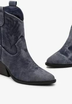 Niebieskie Botki Kowbojki na Ściętym Słupku Teksana