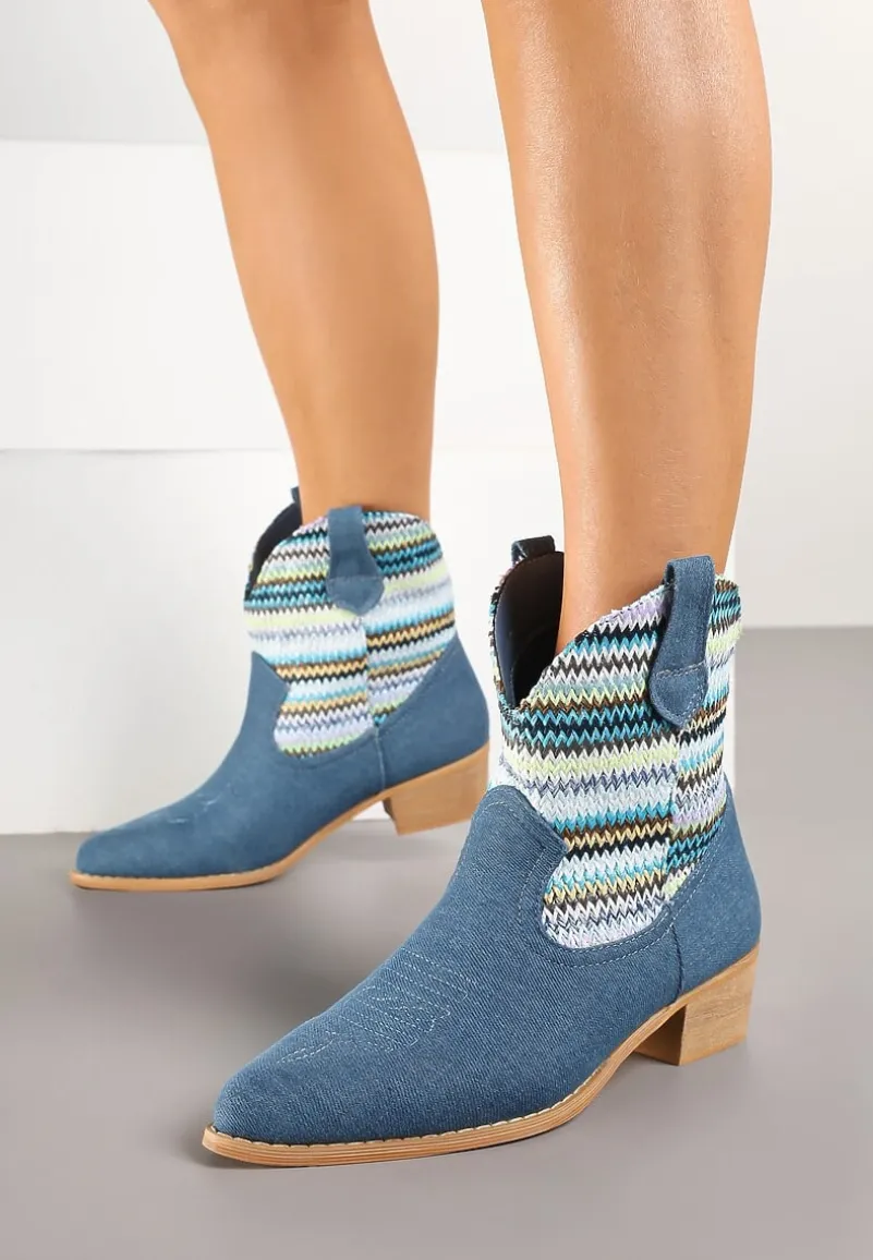 Niebieskie Botki Typu Kowbojki na Niskim Obcasie Elearisha