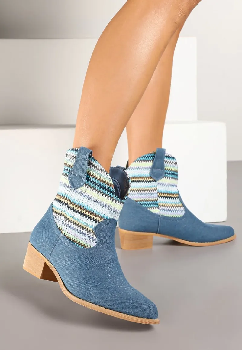 Niebieskie Botki Typu Kowbojki na Niskim Obcasie Elearisha