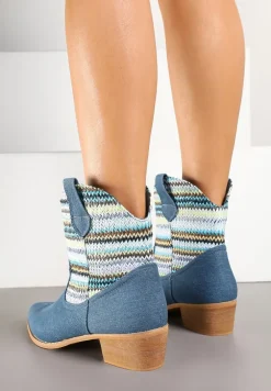 Niebieskie Botki Typu Kowbojki na Niskim Obcasie Elearisha