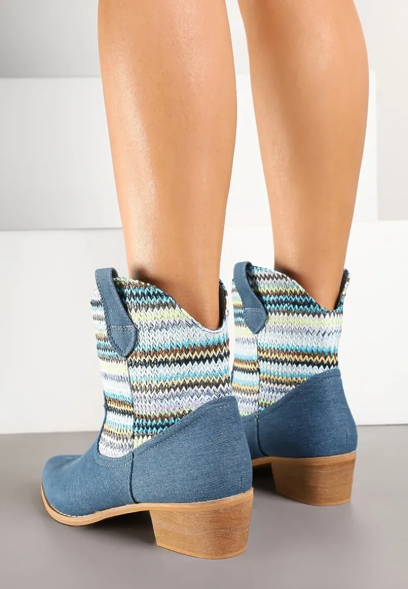 Niebieskie Botki Typu Kowbojki na Niskim Obcasie Elearisha