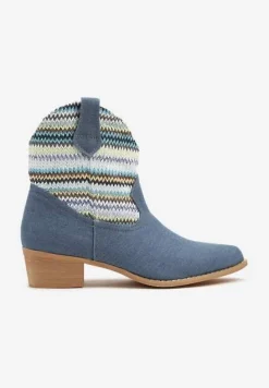Niebieskie Botki Typu Kowbojki na Niskim Obcasie Elearisha