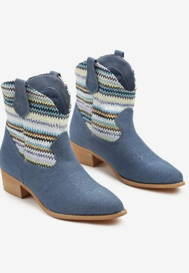 Niebieskie Botki Typu Kowbojki na Niskim Obcasie Elearisha