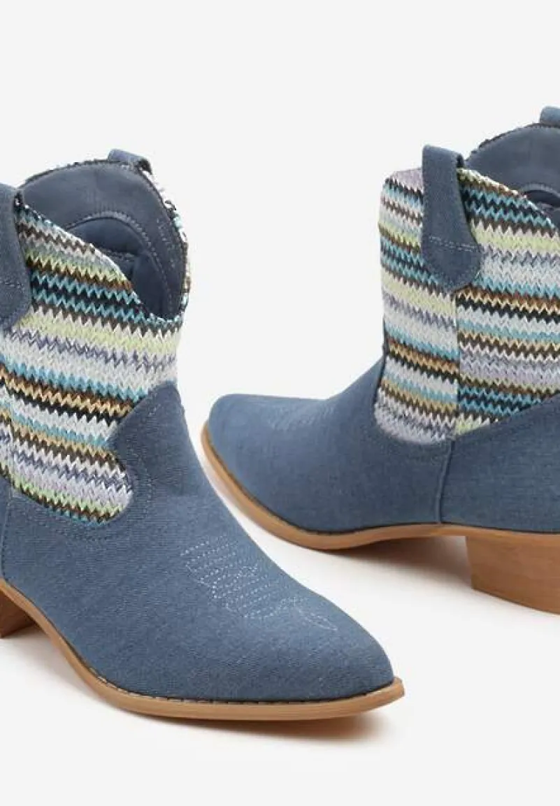 Niebieskie Botki Typu Kowbojki na Niskim Obcasie Elearisha