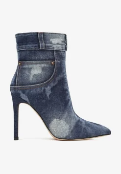 Niebieskie Botki za Kostkę na Szpilce z Jeansowego Materiału Engella