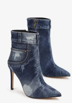 Niebieskie Botki za Kostkę na Szpilce z Jeansowego Materiału Engella