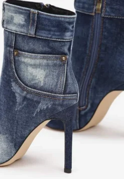 Niebieskie Botki za Kostkę na Szpilce z Jeansowego Materiału Engella