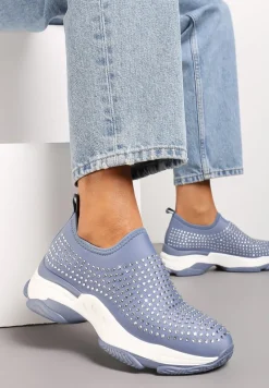 Niebieskie Buty Sportowe na Grubej Podeszwie w Cyrkonie Elerene