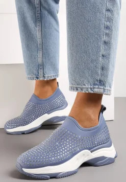 Niebieskie Buty Sportowe na Grubej Podeszwie w Cyrkonie Elerene