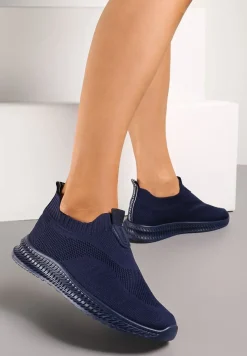 Niebieskie Buty Sportowe ze Skarpetkową Cholewką Pinke