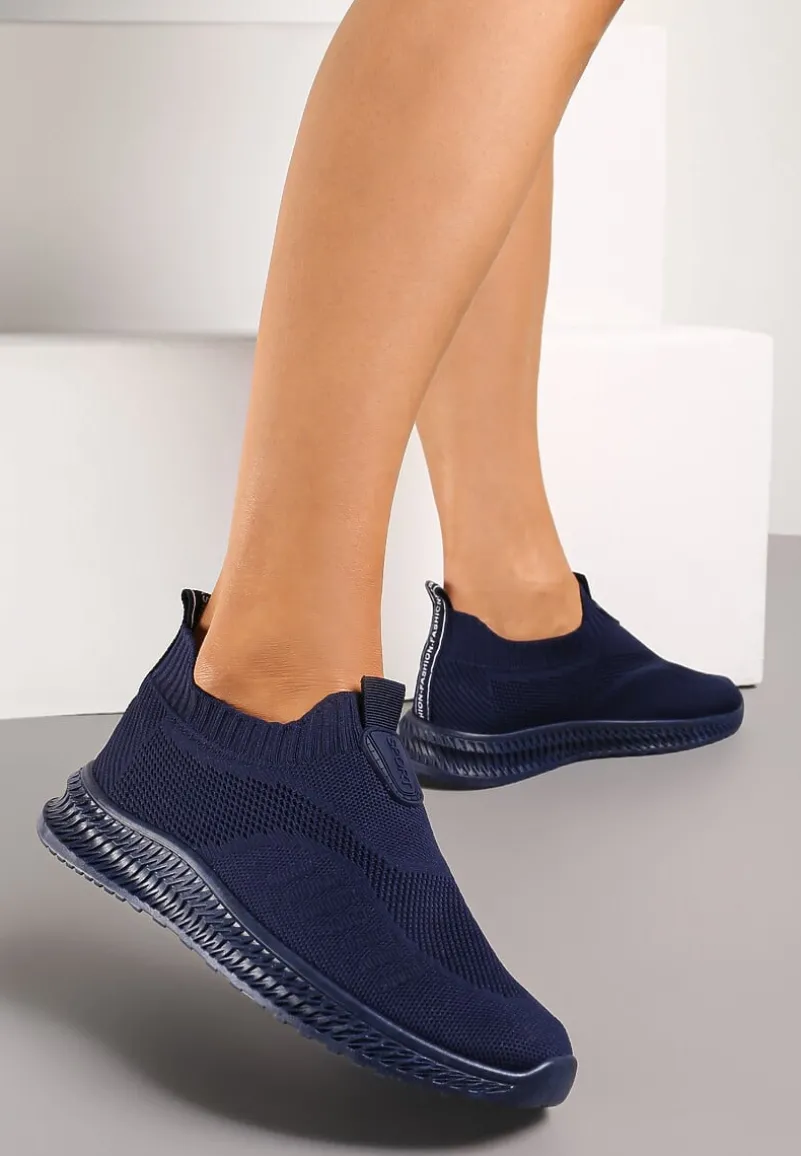 Niebieskie Buty Sportowe ze Skarpetkową Cholewką Pinke