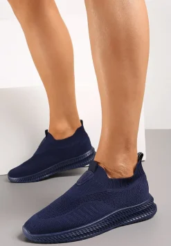 Niebieskie Buty Sportowe ze Skarpetkową Cholewką Pinke