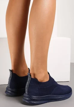 Niebieskie Buty Sportowe ze Skarpetkową Cholewką Pinke