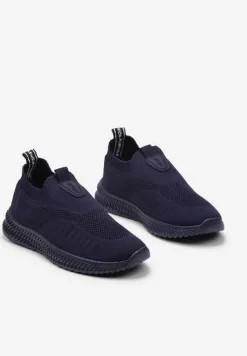 Niebieskie Buty Sportowe ze Skarpetkową Cholewką Pinke