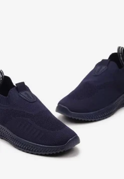 Niebieskie Buty Sportowe ze Skarpetkową Cholewką Pinke