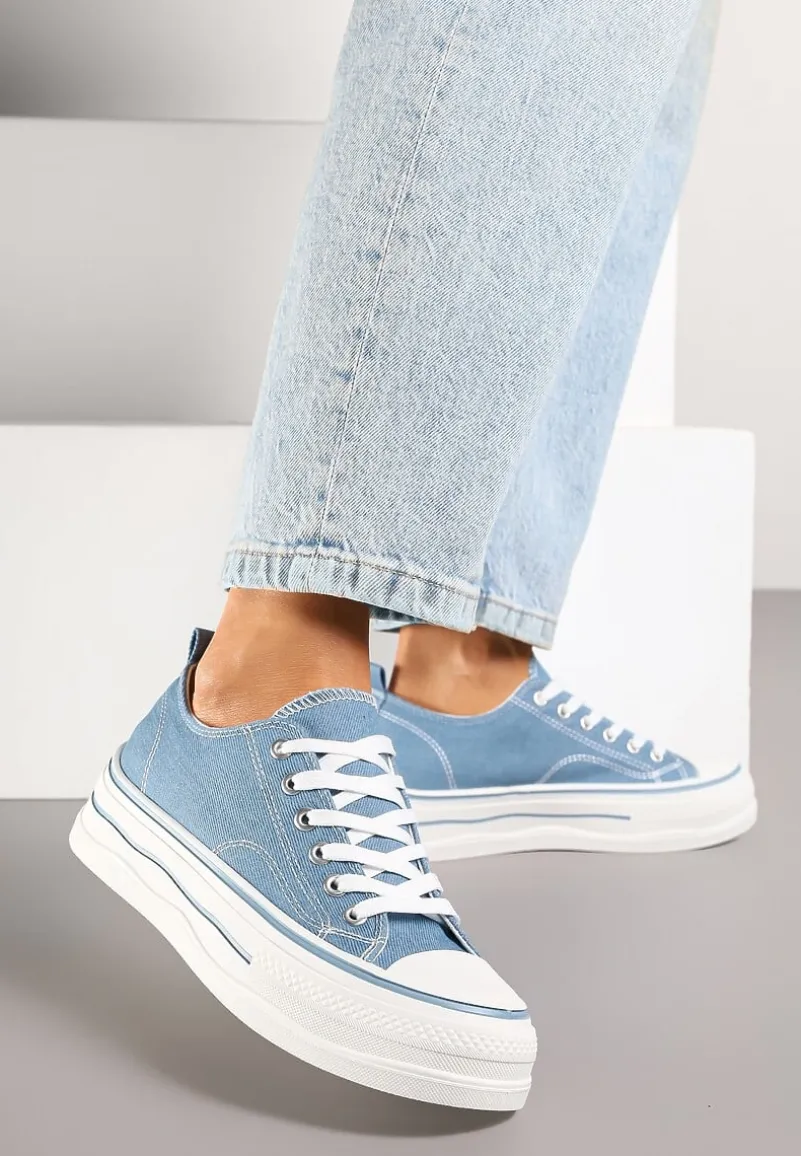 Niebieskie Casualowe Trampki na Niskiej Platformie Natirinne