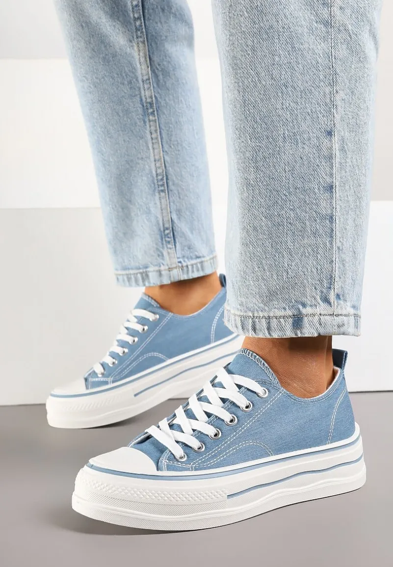 Niebieskie Casualowe Trampki na Niskiej Platformie Natirinne