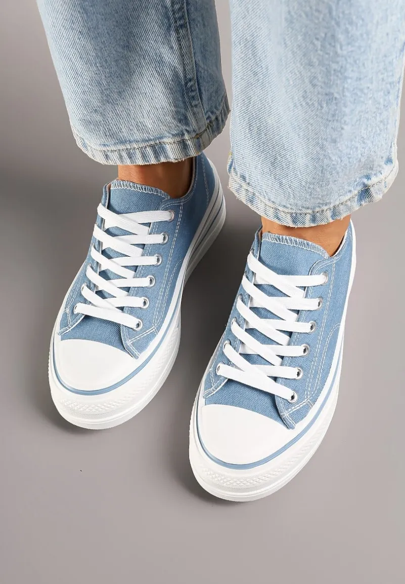 Niebieskie Casualowe Trampki na Niskiej Platformie Natirinne