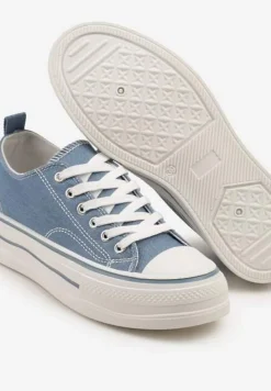 Niebieskie Casualowe Trampki na Niskiej Platformie Natirinne