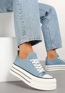 Niebieskie Casualowe Trampki na Platformie pod Kostkę Ravamis