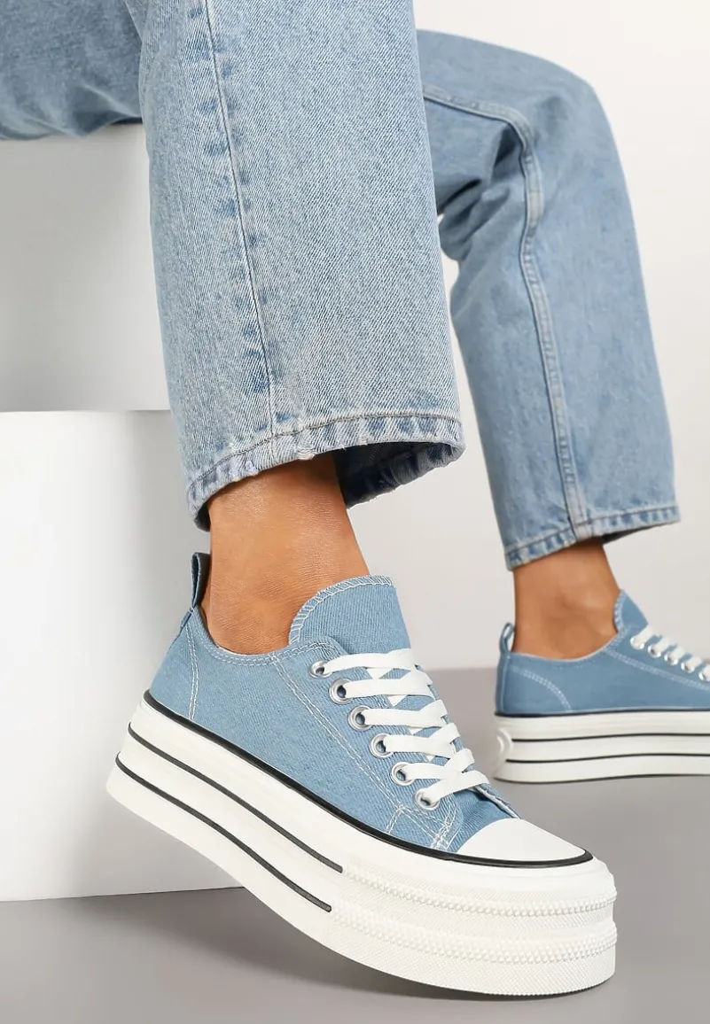 Niebieskie Casualowe Trampki na Platformie pod Kostkę Ravamis
