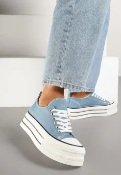 Niebieskie Casualowe Trampki na Platformie pod Kostkę Ravamis