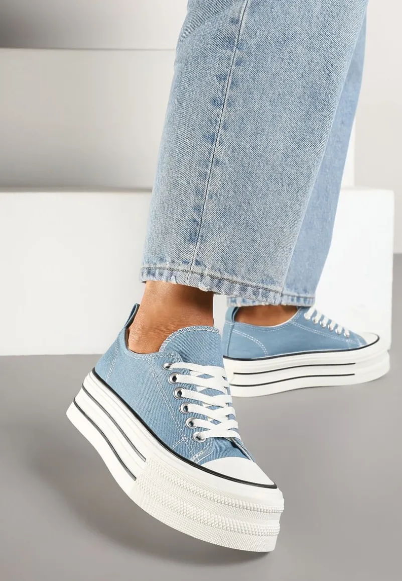 Niebieskie Casualowe Trampki na Platformie pod Kostkę Ravamis
