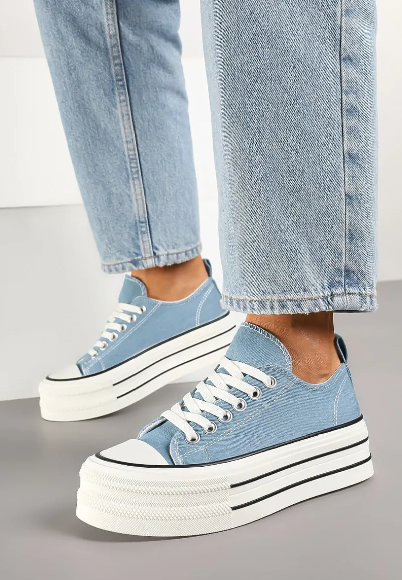 Niebieskie Casualowe Trampki na Platformie pod Kostkę Ravamis