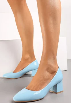 Niebieskie Czółenka Lakierowane z Kwadratowym Słupkiem Matirila